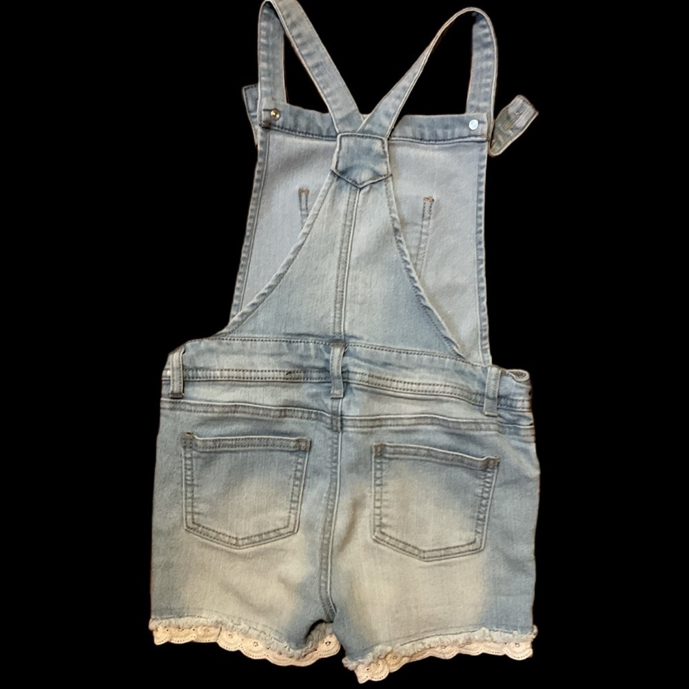 Denim Overalls Lace Trim light wash shorts girls - Picture 2 of 7